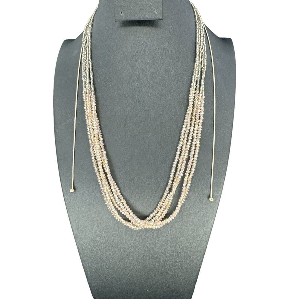 Beaded Necklace Glass Seed Beads Adjustable Slider Clasp over silver plated